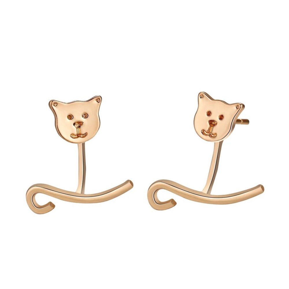 Kitty Cat Wrap Around Climber Minimalist Dainty Small 925 Silver Gold Earrings - Picture 3 of 5